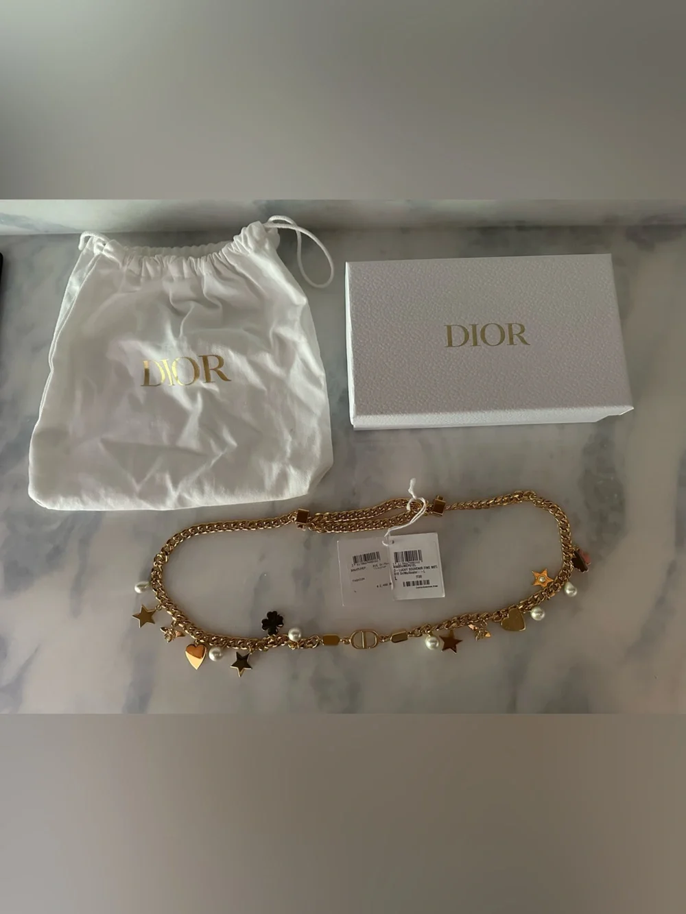 NWT Dior Lucky Souvenir Fine Metal Charm Belt, Gold, Large